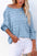 Round neck long sleeve knit top in light blue, slightly stretchy acrylic and nylon blend, basic style.