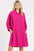 Mittoshop Airflow 3/4 sleeve buttoned shirt mini dress in vibrant pink, featuring a classic collar and pocketed design.