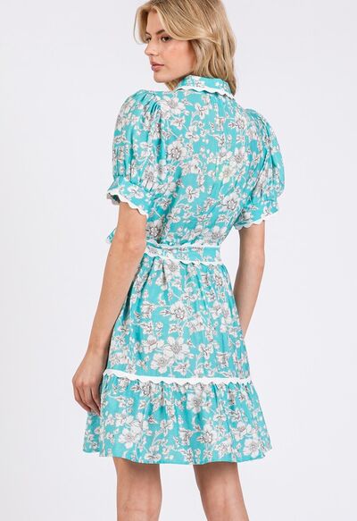 SAGE+FIG Vintage Floral Scalloped Mini Shirt Dress