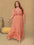 Plus size embroidered V-neck half sleeve maxi dress in peach.