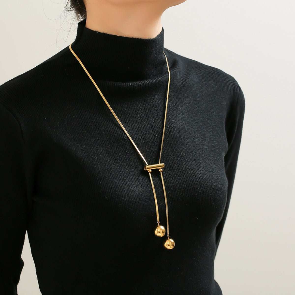 18K Gold-Plated Titanium Steel Hollow Bead Necklace