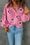 Heart Sequin Half Snap Mineral Wash Sweatshirt with pink hue and heart embellishments.