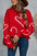 Red angel wings heart dropped shoulder long sleeve sweater.