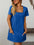 Mandy Square Neck Short Sleeve Mini Dress in blue with pockets, featuring moderate stretch.