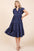 Mittoshop ruffle sleeve collared V-neck tiered midi dress in navy.