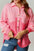 Two tone pink button up drop shoulder shacket with pockets.