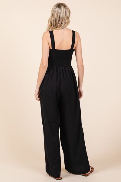 Mittoshop Smocked Wide Strap Wide Leg Overalls