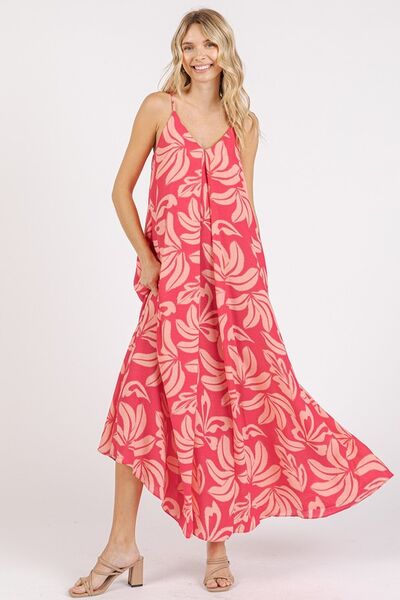 Mittoshop Printed V-Neck Maxi Cami Dress with Pockets