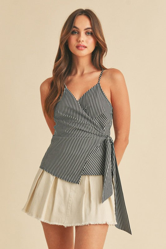 Aemi + Co Side Knotted Surplice Striped Cami