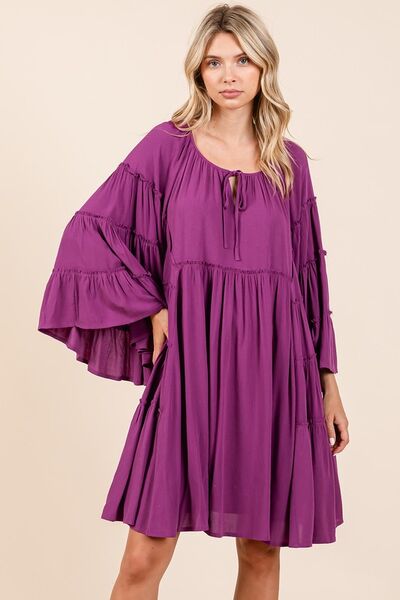 Mittoshop Frill Tie Neck Bell Sleeve Dress