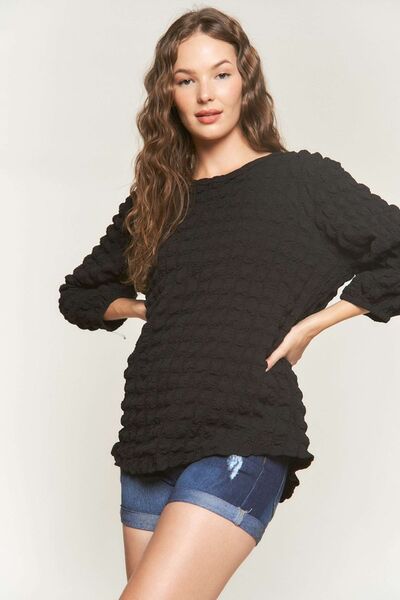 ADORA Bubble Texture Round Neck Blouse