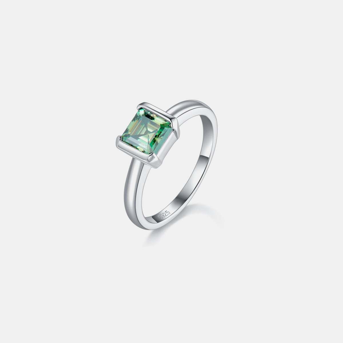 1 Carat Moissanite 925 Sterling Silver Ring with rectangular gem, elegant design.