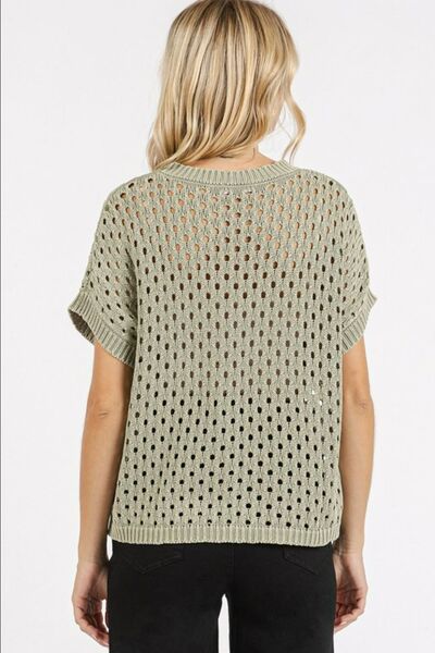 Mittoshop Mineral Wash Openwork Short Sleeve Knit Cover Up