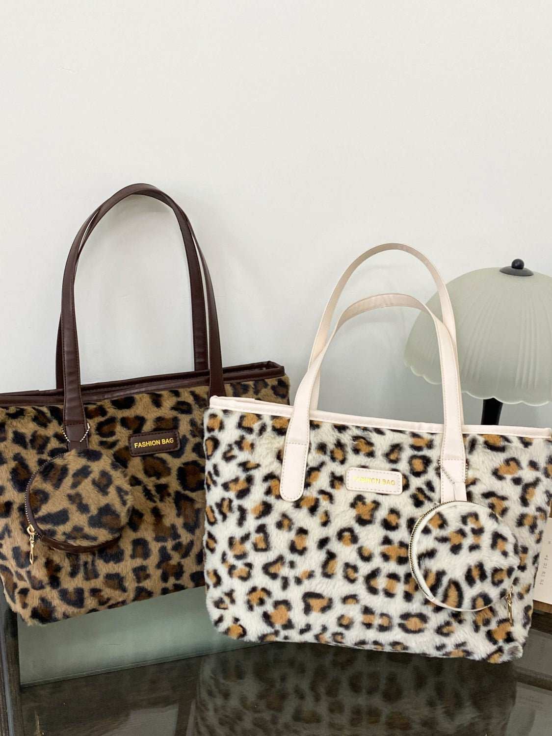 Leopard Faux Fur Tote Bag with Coin Purse