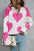 Angel Wings Contrast Heart Dropped Shoulder Long Sleeve Sweater in pink and white.