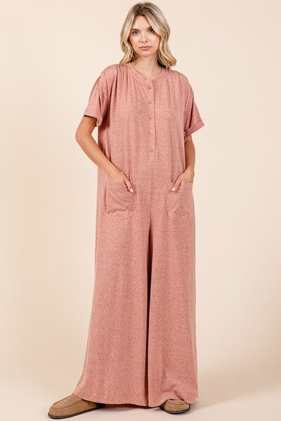 Mittoshop Button Detail Short Sleeve Wide Leg Jumpsuit