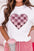 Sequin checkered heart round neck short sleeve T-shirt.