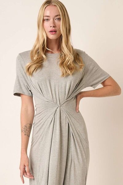 Mittoshop Side Slit Round Neck Short Sleeve Dress