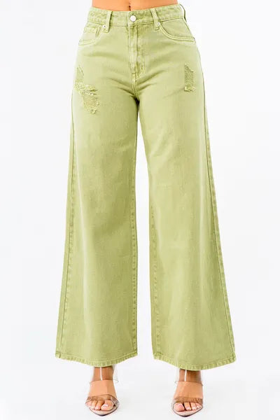 American Bazi High Waist Distressed Wide Leg Jeans