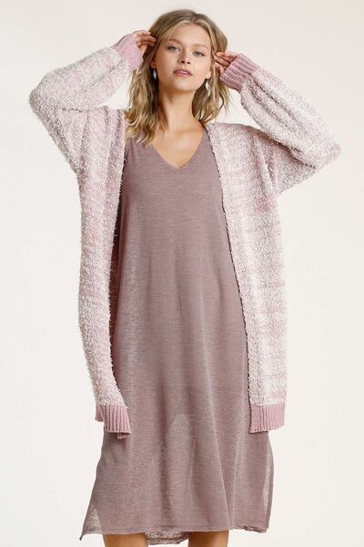 Umgee Full Size Ribbed Hem Open Front Longline Cardigan Plus Size