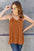 Basic Bae Full Size Lace Trim V-Neck Cami in terracotta brown worn by model with sunglasses, showing lace detail.