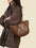 PU leather shoulder bag with pouch in brown, large size.