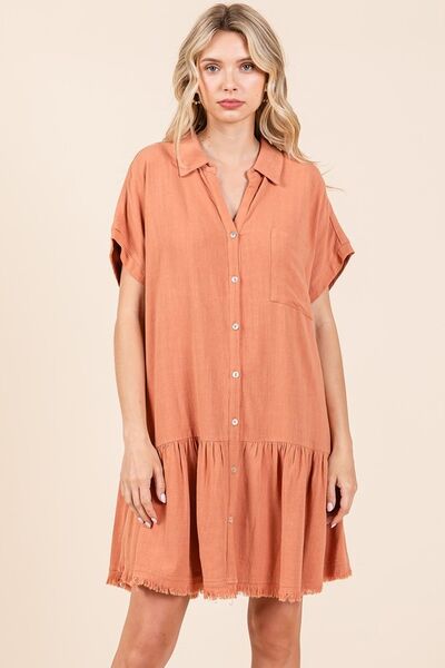 Mittoshop Linen Blend Button Down Shirt Mini Dress