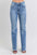 Judy Blue full size raw hem high rise bootcut jeans in light wash denim.