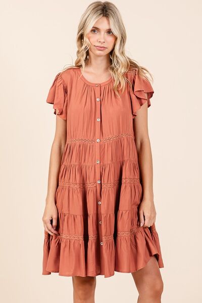 Mittoshop Lace Detail Ruffled Button Down Tiered Dress