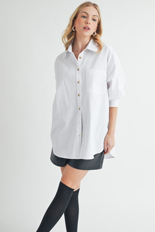 Aemi + Co High-Low Collared Neck Drop Shoulder Shirt