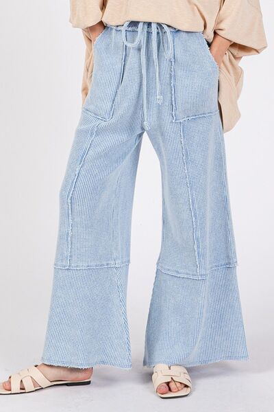 SAGE + FIG Waffle Textured Wide Leg Mineral Washed Pants