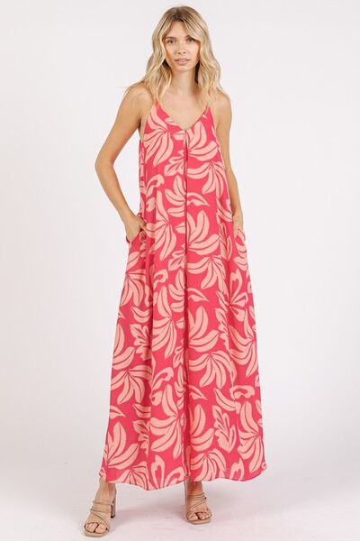 Mittoshop Printed V-Neck Maxi Cami Dress with Pockets