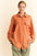 Davi & Dani waffle-knit button-down shirt in orange with pocket details.