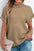 Solid color turtleneck short sleeve sweater, slightly stretchy acrylic material, beige.