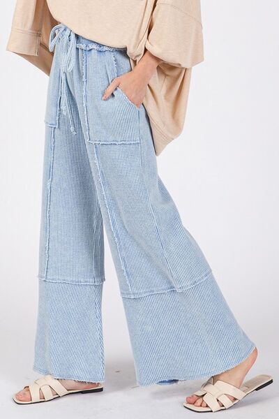 SAGE + FIG Waffle Textured Wide Leg Mineral Washed Pants