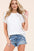 Full size cutout round neck short sleeve t-shirt in white, 100% cotton, basic style.