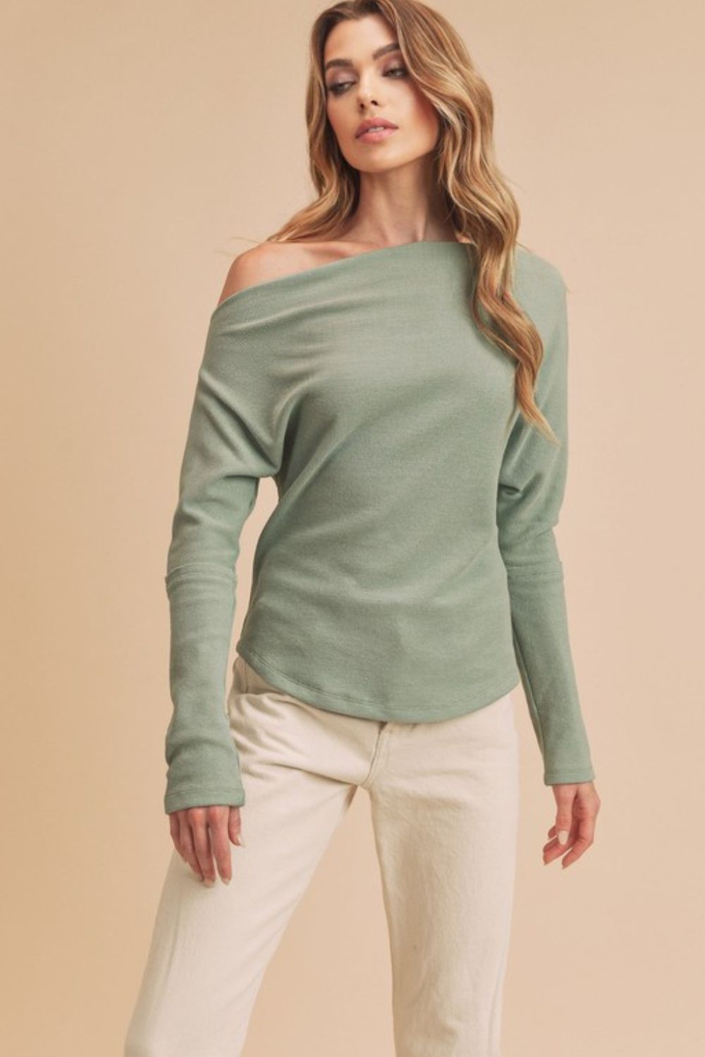 Aemi + Co One Shoulder Long Sleeve Knit Top