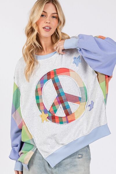 SAGE + FIG Contrast Peace Patch Dropped Shoulder Sweatshirt