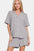 Short sleeve button-down top and shorts lounge set in gray, featuring a casual pocketed design.