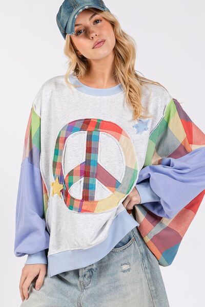 SAGE + FIG Contrast Peace Patch Dropped Shoulder Sweatshirt