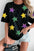 Sequin stars patched round neck t-shirt, featuring a basic style with multicolored star patches.