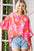 Love Slit Printed Round Neck Half Sleeve Blouse in vibrant floral pattern.