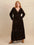 Plus size lace detail V-neck long sleeve midi dress in brown.