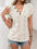 Openwork V-neck short sleeve T-shirt with decorative buttons, slightly stretchy fabric.