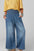 Smocked wide leg jeans in blue, featuring a smocked waistband, no stretch, 100% cotton material.