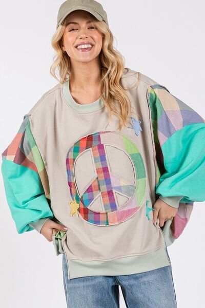 SAGE + FIG Contrast Peace Patch Dropped Shoulder Sweatshirt