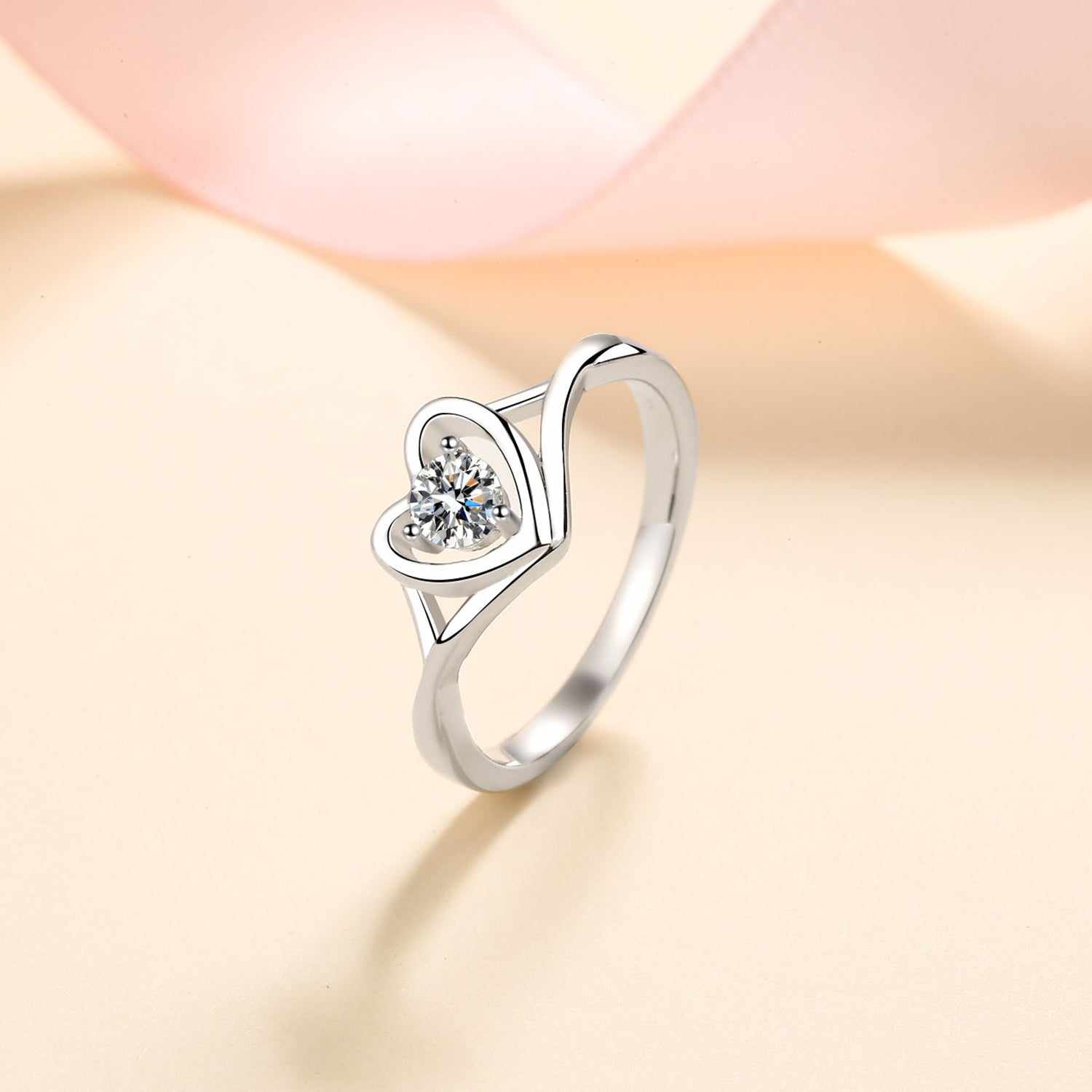 Moissanite Heart 925 Sterling Silver Ring