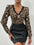 Lace detail leopard V-neck long sleeve top.