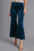 Umgee High Rise Elastic Waist Flare Pants in blue velvet, featuring a chic flare leg and comfortable fit.