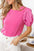 Pearl detail round neck puff sleeve blouse in pink with a slightly stretchy fit.